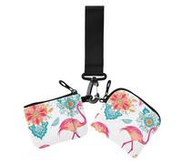 Portafogli da donna con fenicotteri rosa tribali bohémien con piume nere, porta biglietti da visita, piccolo portafoglio portatile da polso, portachiavi con portachiavi, per uso quotidiano, 2 pezzi