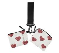 Portafogli da donna con finto glitter a forma di cuore bianco con portamonete minimalista con cerniera portamonete con portachiavi per uso quotidiano, confezione da 2, Falso Glitter cartone animato