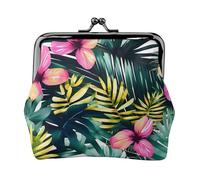 Portafogli da donna con foglie di palma tropicali estive hawaiane, portafogli da donna, portamonete da donna, piccolo portafoglio da donna, con cerniera e chiusura a bacio, nero, Taglia unica, Art