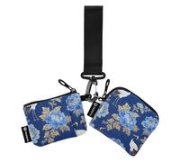 Portafogli da donna con gru giapponese a fiori blu Custodia per carte di credito sottile e piatta con cinturino da polso per le donne 2 confezioni Porta tarjetas de crédito