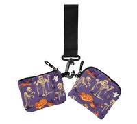 Portafogli da donna con motivo a zucche e mummie e castello colorato Happy Halloween doppio portamonete porta carte di credito, piccolo portafoglio staccabile con portachiavi, per donne, confezione da