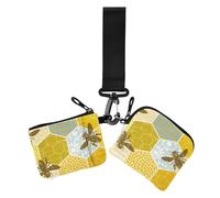 Portafogli da donna con motivo geometrico senza cuciture, con ape, felice, buona fortuna, alla moda, dorati, con doppio cinturino da polso, sottile, staccabile, con portachiavi, per lavoro, viaggi, 2