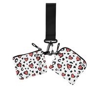 Portafogli da donna con stampa leopardata rossa per San Valentino, mini porta carte d'identità alla moda, con tasca portamonete con cerniera, confezione da 2, Stampa leopardo rosso amore San