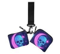 Portafogli da donna con stelle colorate al neon e scheletri portamonete piccoli organizer portatili per denaro con portachiavi per lavoro e viaggi, 2 pezzi, Stelle, lune e scheletri colorati al neon