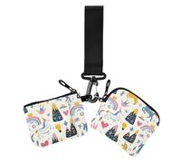 Portafogli da donna con unicorni colorati da sogno, custodie per carte di credito, sottile e piatto, con cerniera, portamonete con portachiavi, per donna, 2 pezzi, Unicorni da sogno colorati, 1 size,