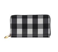 Portafogli da donna in pelle a quadri in bianco e nero con porta carte di grande capacità borsa da donna con scomparti per carte multiple borsa da donna lunga con scomparto con cerniera 19 cm x 10,5