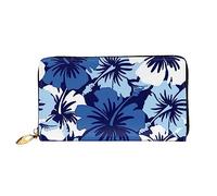 Portafogli da donna in pelle blu con ibisco stampato grande capacità porta carte borsa da donna con più slot per carte borsa lunga da donna con scomparto con cerniera 19 cm x 10,5 cm borse da donna in