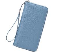 Portafogli da donna in pelle con blocco RFID, con cerniera intorno alla porta carte di credito, pochette per telefono, portafogli sottili per uomo (BU1, taglia unica)