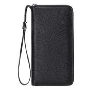 Portafogli da donna in pelle con blocco RFID, con cerniera intorno alla porta carte di credito, pochette per telefono, portafoglio con catena (nero, taglia unica)