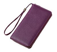 Portafogli da donna in pelle con blocco RFID, con cerniera intorno alla porta carte di credito, portafogli per telefono, pochette portafogli da uomo con clip (viola, taglia unica)