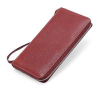Portafogli da donna in pelle con blocco RFID, con cerniera intorno alla porta carte di credito, portafogli per telefono, pochette portafogli da uomo con clip (marrone, taglia unica)