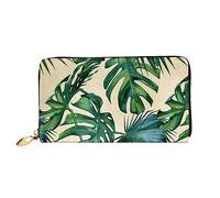 Portafogli da donna in pelle con foglie di banana verdi stampate porta carte di grande capacità borsa da donna con scomparti per carte multiple borsa da donna lunga con scomparto con cerniera 19 cm x