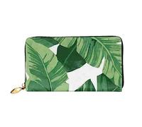 Portafogli da donna in pelle con foglie di palma verdi stampate grande capacità porta carte borsa da donna con più slot per carte borsa lunga da donna con scomparto con cerniera 19 cm x 10,5 cm borse