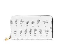 Portafogli da donna in pelle con linguaggio dei segni alfabeto grande capacità porta carte borsa da donna con più slot per carte borsa lunga da donna con scomparto con cerniera 19 cm x 10,5 cm borse