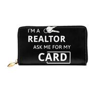 Portafogli da donna in pelle con scritta "I'm A Realtor Ask Me", grande capacità, con scomparti multipli per carte di credito, con scomparto con cerniera, 19 x 10,5 cm, in pelle morbida, Nero , Taglia