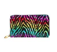 Portafogli da donna in pelle con zebra arcobaleno colorato porta carte di grande capacità borsa da donna con scomparti per carte multiple borsa da donna lunga con scomparto con cerniera 19 cm x 10,5