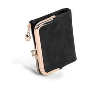 Portafogli da donna in pelle, portafoglio compatto con chiusura a cerniera, portafoglio da donna bifold con più scomparti per carte di credito, Nero