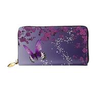 Portafogli da donna in pelle viola prugna farfalla stampati porta carte di grande capacità borsa da donna con più slot per carte borsa lunga da donna con scomparto con cerniera 19 cm x 10,5 cm borse