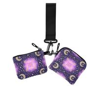 Portafogli da donna in stile bohémien, con doppio cinturino da polso, viola misterioso, con portachiavi, confezione da 2, boho viola mistero luna, 1 size, Casual