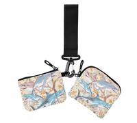 Portafogli da donna in stile bohémien, con fiori e squali floreali, con doppio cinturino da polso, da donna, minimalista, con cinturino da polso, 2 pezzi, Stile boho fiore floreale squali blu, 1 size