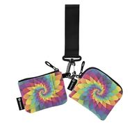 Portafogli da donna porta carte di credito piccolo staccabile portamonete portachiavi con portachiavi per signore ragazze confezione da 2, Spirale Psichedelico Arcobaleno Luminoso, 4.13"(L) x 3.5"(W),