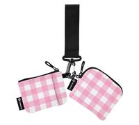 Portafogli da donna porta carte minimalista porta biglietti da visita organizer per soldi con portachiavi per signore ragazze 2 pezzi, a quadretti rosa pastello bianco Scozia Buffalo, 4.13"(L) x