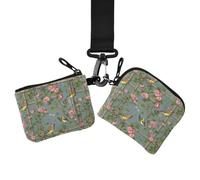 Portafogli da donna, portamonete con cerniera | Sottile, piatto, con portachiavi, 2 pezzi, per la spesa e la spesa, vintage con rose e graticcio da giardino