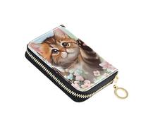 Portafogli da donna rosa con gatto carino e farfalle floreali con cerniera intorno a 9 scomparti per carte di credito e 2 scomparti per contanti, piccolo portafoglio con cerniera con tasca per monete