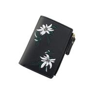 Portafogli da donna Stampa Fiore Breve Portafoglio per Donna Cerniera Mini Coin Purse Signore Piccolo Portafoglio Femminile Titolare della Carta di Cuoio, Nero , Taglia unica