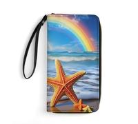 Portafogli da polso arcobaleno sopra il mare nuvole e spiaggia stella marina portafogli per uomo donna portafoglio lungo in pelle pochette per carte di credito con cordino, Stile:, 19.7x10.5cm