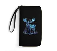 Portafogli da polso con alce dell'Alaska con Aurora Boreale scena della neve per uomo donna portafoglio lungo in pelle pochette per carte di credito con cordino, Stile:, 19.7x10.5cm