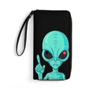 Portafogli da polso con alieno verde per uomo donna portafoglio lungo in pelle pochette per carte di credito con cordino, Stile:, 19.7x10.5cm