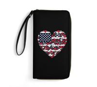 Portafogli da polso con bandiera americana cuore amore per uomo donna portafoglio lungo in pelle portafoglio per carte di credito frizione con cavo, Stile:, 19.7x10.5cm