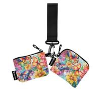 Portafogli da polso doppio con fiori e farfalle dai colori vivaci per le donne Portamonete di dimensioni compatte con portachiavi per le donne 2 confezioni de credito para Hombre