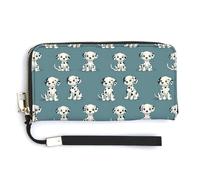 Portafogli da polso in pelle da donna, con stampa di cucciolo a pois, piccolo portafoglio da donna con cerniera