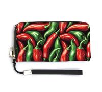 Portafogli da polso in pelle da donna, con stampa peperoncino rosso e verde, piccolo portafoglio da donna con cerniera