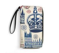 Portafogli da polso vintage Inghilterra Londra Big Ben rosso blu corona per uomo donna portafoglio lungo in pelle pochette per carte di credito con cordino, Stile:, 19.7x10.5cm