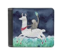 Portafogli da uomo con motivo bradipo che cavalca un lama, sottile, in pelle, Stile:, Taglia unica