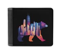Portafogli da uomo con silhouette di orso che cammina, modello Chicagos City Skyline, in pelle, con porta carte di credito, Stile:, Taglia unica
