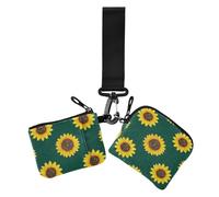 Portafogli doppi da donna con motivo a girasole con glitter finti e glitterati, per biglietti da visita, alla moda, con cerniera, tasca con cerniera, per uso quotidiano, 2 pezzi, Falso Glitter cartoon