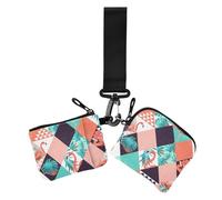 Portafogli doppi da donna geometrici con fenicotteri artistici triangolari da donna, mini borsa alla moda per cambio portachiavi con cinturino da polso per donne, 2 pezzi