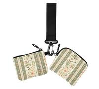Portafogli doppi da donna in stile pastorale a righe verdi porta biglietti da visita borsa organizer per carte di grande capacità con portachiavi per le donne 2 pezzi, Stile pastorale fiori strisce