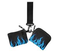 Portafogli doppi da donna nero fluorescente Cool Flame Blue Porta biglietti da visita di grande capacità con tasca portamonete con cerniera per donne, confezione da 2, Nero fluorescente cool flame