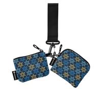 Portafogli doppi da donna per carte di lavoro piccole portamonete portatile borsa portafoglio con tasca con cerniera per signore ragazze 2 pezzi, Hanukkah David Star Ebreo, 4.13"(L) x 3.5"(W),