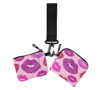 Portafogli doppi per biglietti da visita con labbra finte glitterate, alla moda, rosa, da donna, grande capacità, con tasca portamonete con cerniera, confezione da 2, Falso Glitter cartone animato