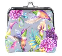 Portafogli e borse in pelle personalizzati, carino rifugio in colibrì, viola, chiusura a bacio con fibbia per cambiare, porta carte, Hummingbird Haven Purple, UNITALLA Hummingbird Haven Purple