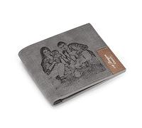 Portafogli Foto Portafoglio in Pelle Personalizzato per Uomo con Carte Incise con Testo Portafoglio per Amico di Famiglia Regalo Figlio per San Valentino Festa del Papà (Grigio)