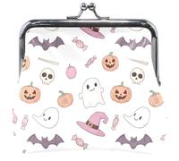 Portafogli in pelle alla moda da donna, con lucchetto da bacio, carino, fantasma di Halloween, portafogli per carte di credito, monete, 11,5 x 10,5 cm