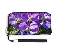 Portafogli in pelle impermeabile con cerniera intorno alla pochette viola in fiore porta carte di credito pochette per donne signore