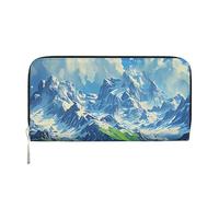Portafogli in pelle PU con cerniera per donne e uomini, con tema "Spazi verdi e montagne", porta carte di credito, pochette lunga